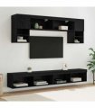vidaXL TV Wall Units with LED 6 pcs Black Oak Engineered Wood