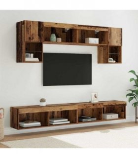 vidaXL TV Wall Units with LED 6 pcs Old Wood Engineered Wood