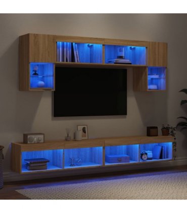 vidaXL 6 Piece TV Wall Units with LED Sonoma Oak Engineered Wood — V0671981016