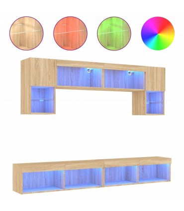 vidaXL 6 Piece TV Wall Units with LED Sonoma Oak Engineered Wood — V0671981016