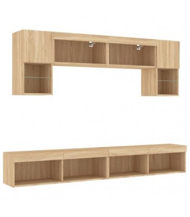 vidaXL 6 Piece TV Wall Units with LED Sonoma Oak Engineered Wood — V0671981016