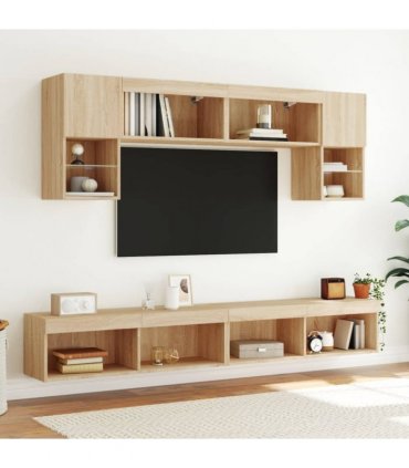 vidaXL 6 Piece TV Wall Units with LED Sonoma Oak Engineered Wood — V0671981016
