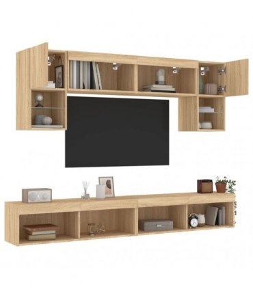 vidaXL 6 Piece TV Wall Units with LED Sonoma Oak Engineered Wood — V0671981016