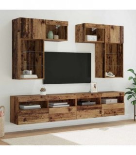 vidaXL TV Wall Units Wall-mounted 6 pcs Black Oak Engineered Wood — Colour: Old wood