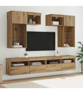 vidaXL TV Wall Units Wall-mounted 6 pcs Old Wood Engineered Wood — Colour: Artisan oak
