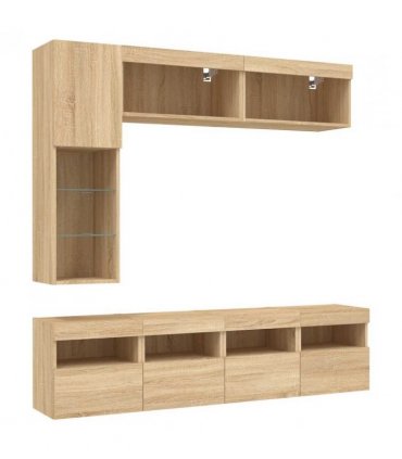 vidaXL 7 Piece TV Wall Cabinet Set with LED Lights Sonoma Oak