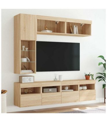 vidaXL 7 Piece TV Wall Cabinet Set with LED Lights Sonoma Oak