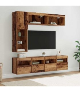 vidaXL TV Cabinet with LED Wall-mounted 7 pcs Old Wood Engineered Wood