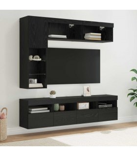vidaXL TV Cabinet with LED 7 pcs Black Oak Engineered Wood