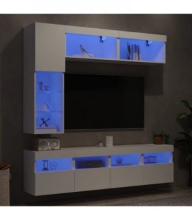 vidaXL 7 Piece TV Wall Cabinet Set with LED Lights White