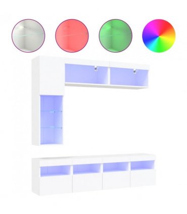 vidaXL 7 Piece TV Wall Cabinet Set with LED Lights White
