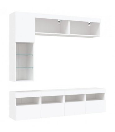 vidaXL 7 Piece TV Wall Cabinet Set with LED Lights White