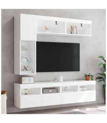 vidaXL 7 Piece TV Wall Cabinet Set with LED Lights White