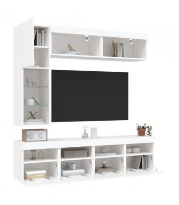 vidaXL 7 Piece TV Wall Cabinet Set with LED Lights White