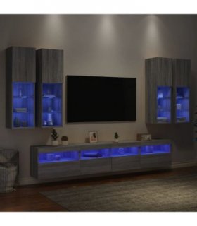 vidaXL 7 Piece TV Wall Cabinet Set with LED Lights Grey Sonoma