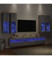 vidaXL 7 Piece TV Wall Cabinet Set with LED Lights Grey Sonoma
