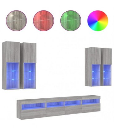 vidaXL 7 Piece TV Wall Cabinet Set with LED Lights Grey Sonoma