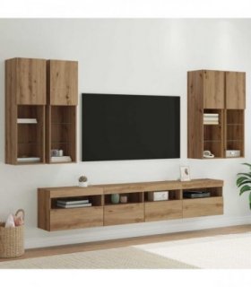 vidaXL TV Wall Cabinet Set with LED Lights with LED 7 pcs Artisan oak