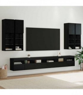 vidaXL TV Wall Cabinet Set 7 pcs Black Oak Engineered Wood
