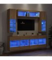 vidaXL 6 Piece TV Wall Cabinet Set with LED Lights Sonoma Oak