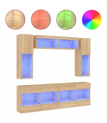 vidaXL 6 Piece TV Wall Cabinet Set with LED Lights Sonoma Oak
