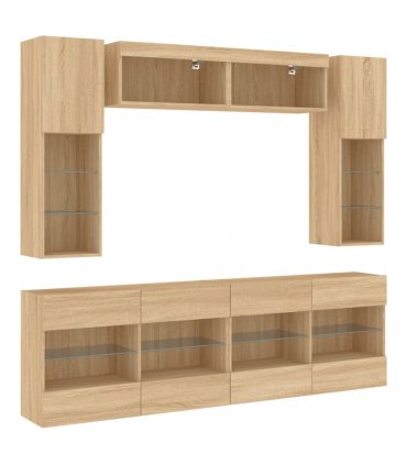 vidaXL 6 Piece TV Wall Cabinet Set with LED Lights Sonoma Oak