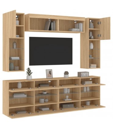vidaXL 6 Piece TV Wall Cabinet Set with LED Lights Sonoma Oak