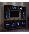 vidaXL 6 Piece TV Wall Cabinet Set with LED Lights Smoked Oak