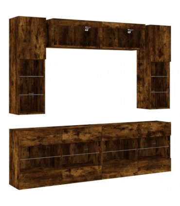 vidaXL 6 Piece TV Wall Cabinet Set with LED Lights Smoked Oak