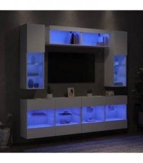 vidaXL 6 Piece TV Wall Cabinet Set with LED Lights White