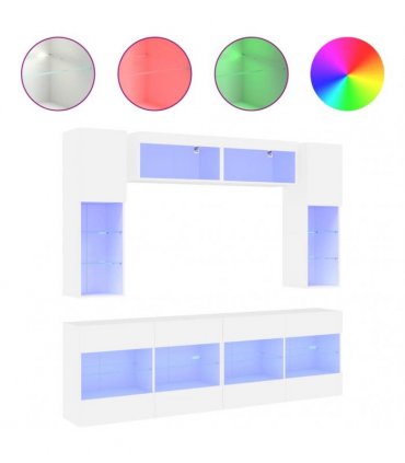 vidaXL 6 Piece TV Wall Cabinet Set with LED Lights White