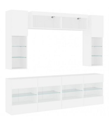 vidaXL 6 Piece TV Wall Cabinet Set with LED Lights White