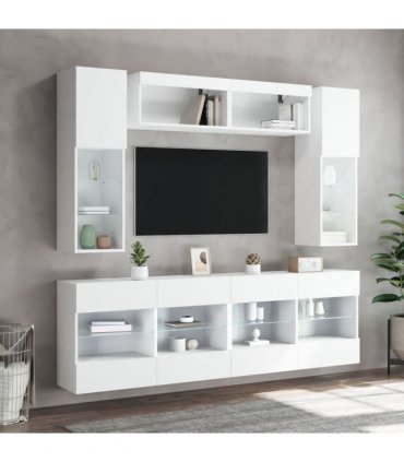vidaXL 6 Piece TV Wall Cabinet Set with LED Lights White