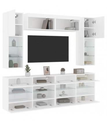 vidaXL 6 Piece TV Wall Cabinet Set with LED Lights White