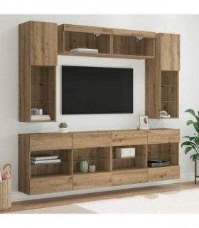 vidaXL TV Wall Cabinet Set with LED 6 pcs Artisan Oak Engineered Wood