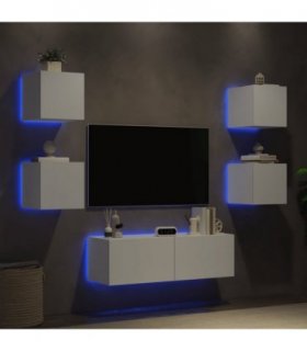 vidaXL 5 Piece TV Wall Cabinets with LED Lights White