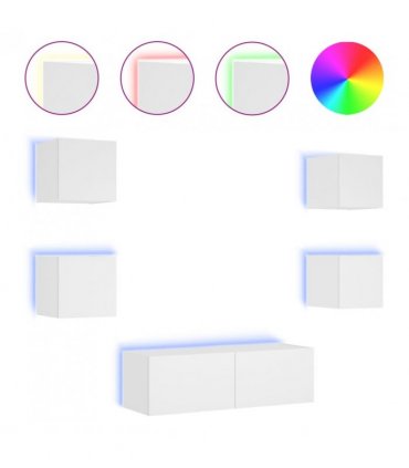 vidaXL 5 Piece TV Wall Cabinets with LED Lights White