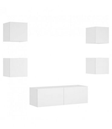 vidaXL 5 Piece TV Wall Cabinets with LED Lights White