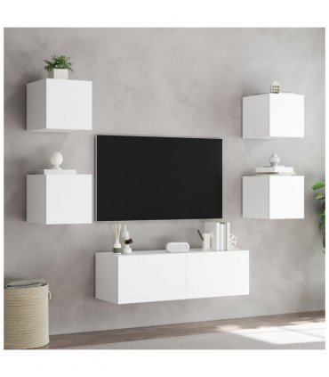 vidaXL 5 Piece TV Wall Cabinets with LED Lights White