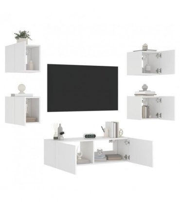 vidaXL 5 Piece TV Wall Cabinets with LED Lights White