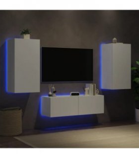 vidaXL 3 Piece TV Wall Cabinets with LED Lights White