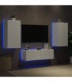 vidaXL 3 Piece TV Wall Cabinets with LED Lights White