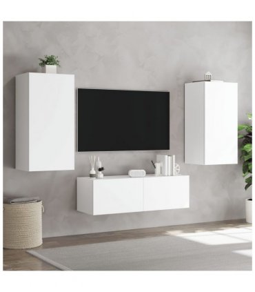 vidaXL 3 Piece TV Wall Cabinets with LED Lights White