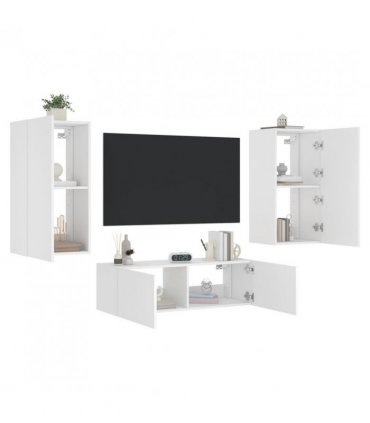 vidaXL 3 Piece TV Wall Cabinets with LED Lights White
