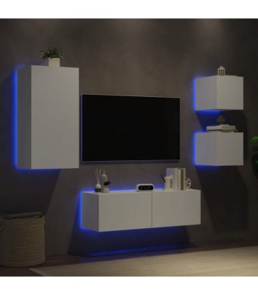 vidaXL 4 Piece TV Wall Cabinets with LED Lights White