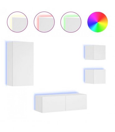 vidaXL 4 Piece TV Wall Cabinets with LED Lights White