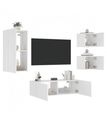 vidaXL 4 Piece TV Wall Cabinets with LED Lights White
