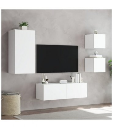 vidaXL 4 Piece TV Wall Cabinets with LED Lights White