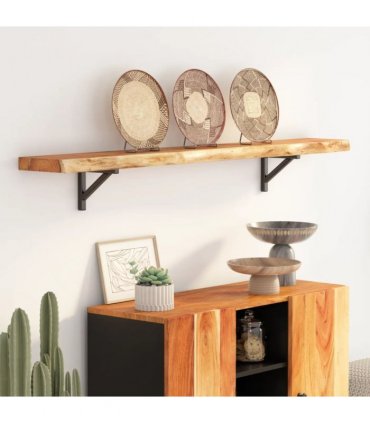 vidaXL Wall Shelf 160x20x2.5 cm Rectangular Solid Wood Acacia Live Edge — Colour: natural, Size: 160 x 20 x 2.5 cm