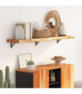 vidaXL Wall Shelf 120x30x2.5 cm Rectangular Solid Wood Acacia Live Edge — Colour: natural, Size: 120 x 30 x 2.5 cm
